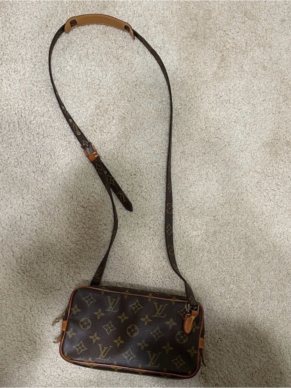 Louis Vuitton Brown Monogram Canvas Crossbody Bag with Tan Trim